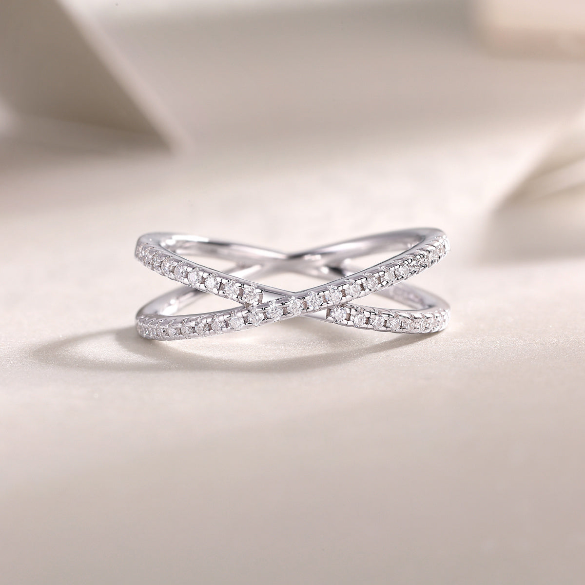 Moissanite Silver Ring Set – Double Band Design