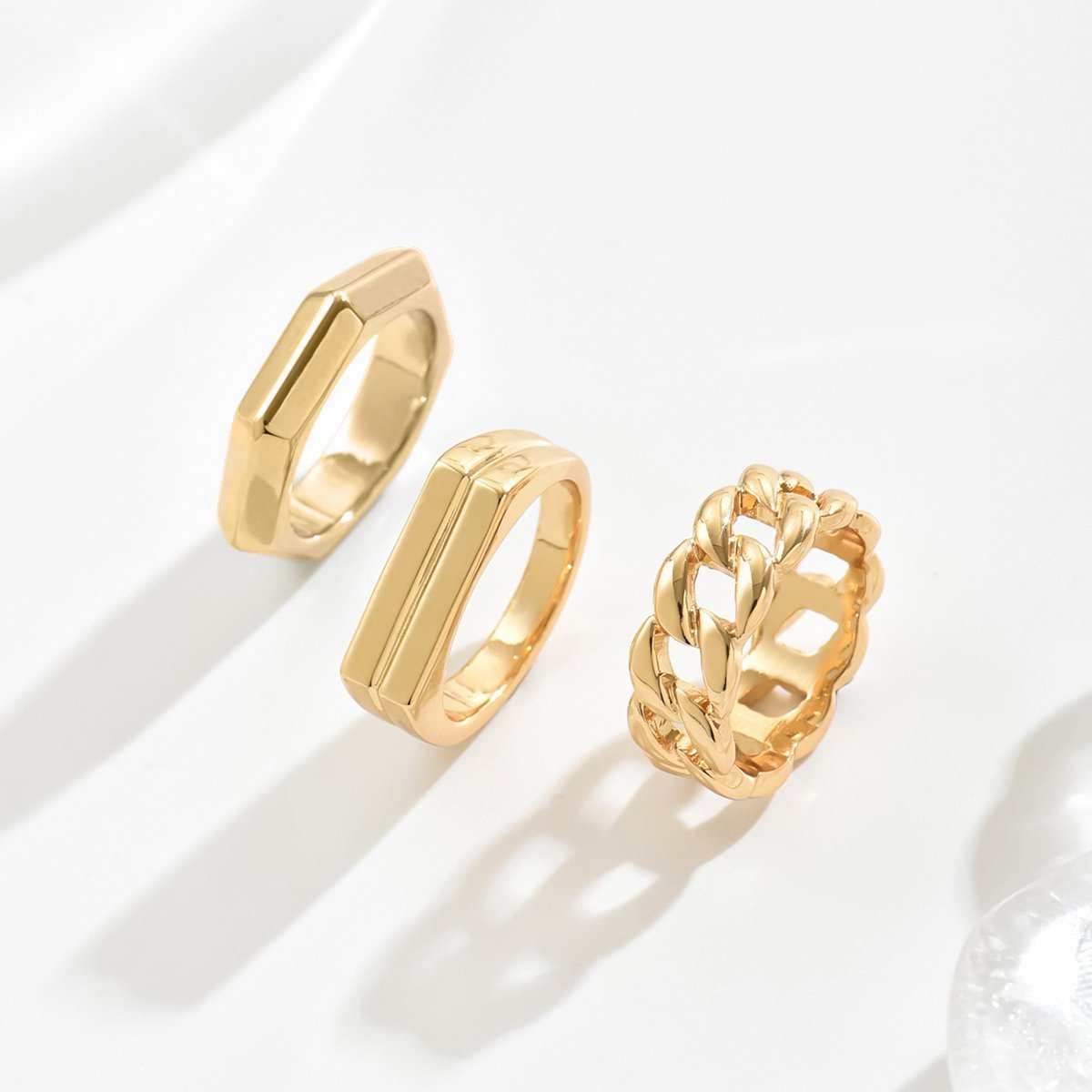 14K Gold Plated Geometric Ring Set