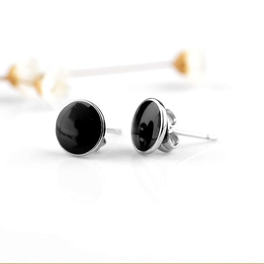 Classic Black Onyx Round Stud Earrings in Sterling Silver