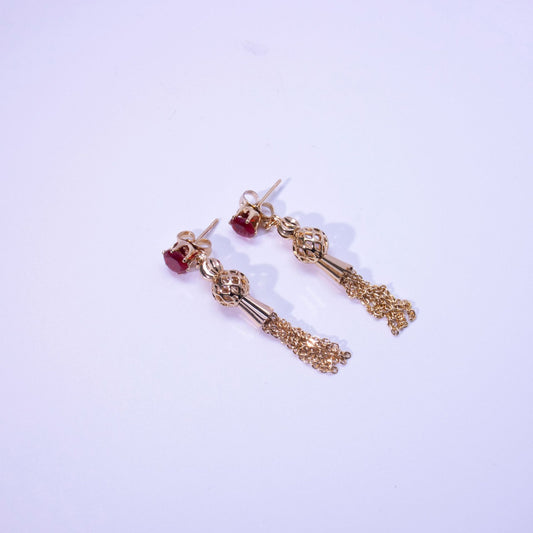 Ruby Red & Gold Tassel Drop Earrings