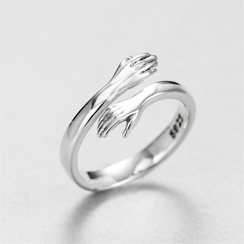 Sterling Silver & Gold Hug Ring - Adjustable Open Band Design