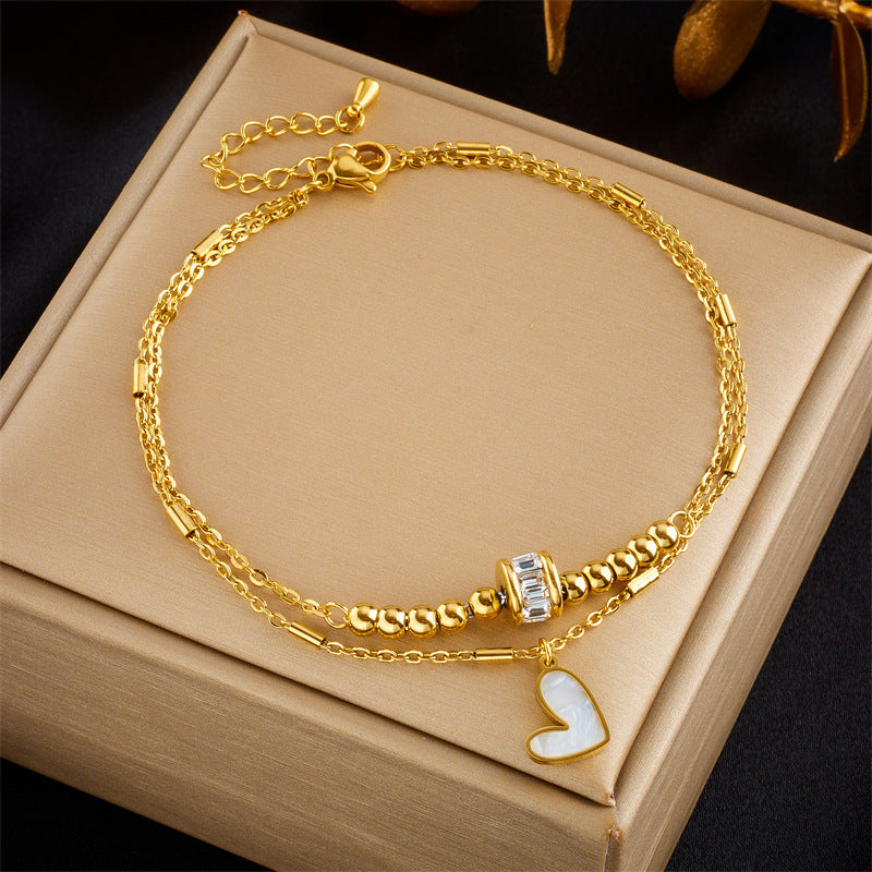 Double-Layer Heart Charm Anklet - Boho Classic Leg Chain for Women