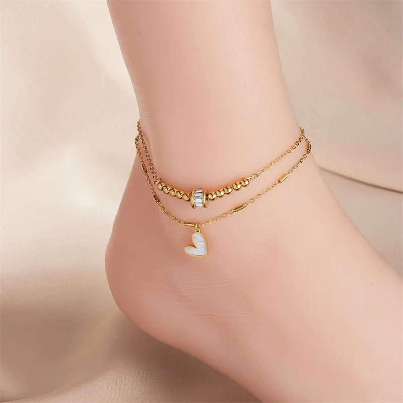 Double-Layer Heart Charm Anklet - Boho Classic Leg Chain for Women