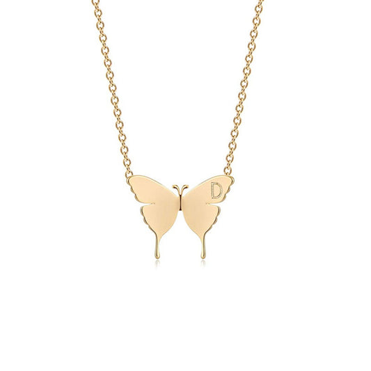 Engraved Gold Butterfly Pendant Necklace