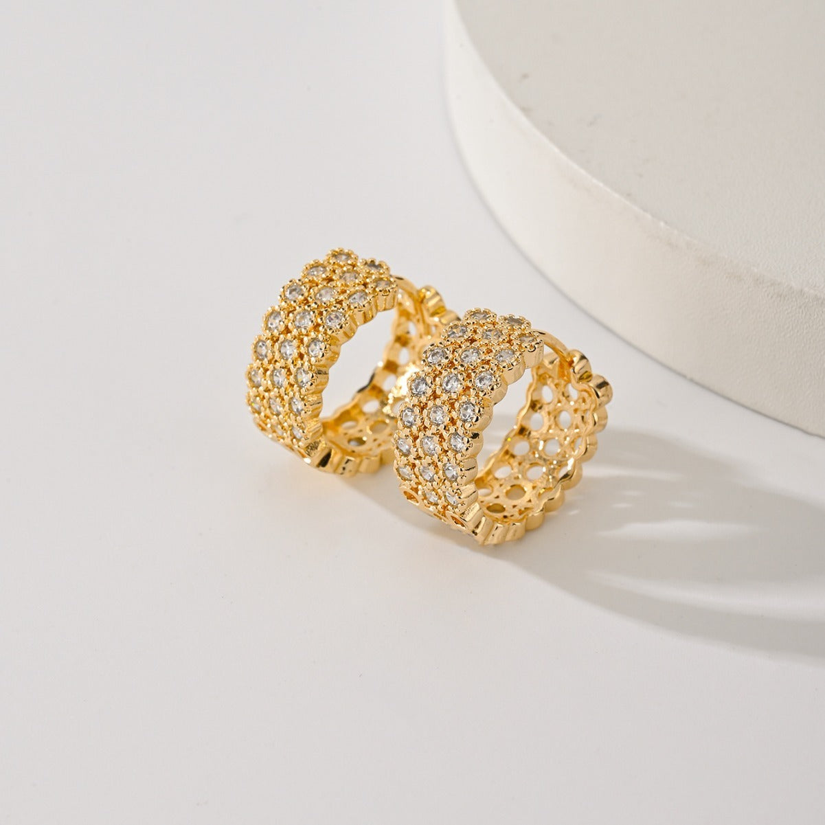Luxe Pavé Crystal Honeycomb Huggie Hoop Earrings in Gold