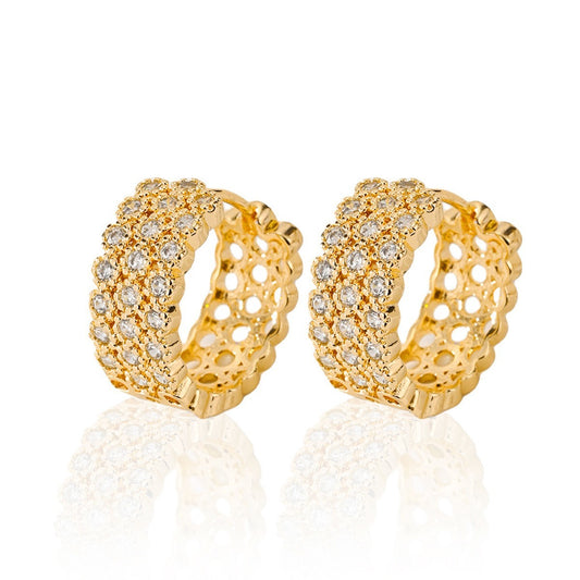 Luxe Pavé Crystal Honeycomb Huggie Hoop Earrings in Gold