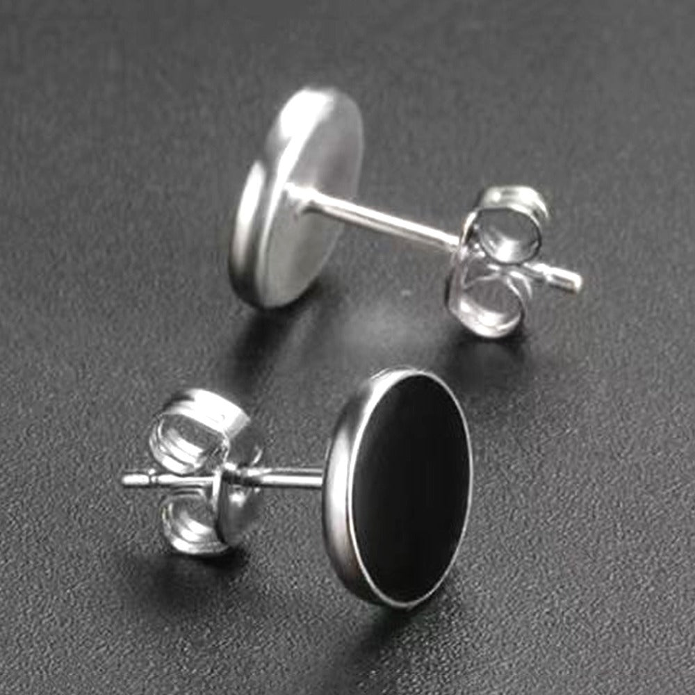 Classic Black Onyx Round Stud Earrings in Sterling Silver